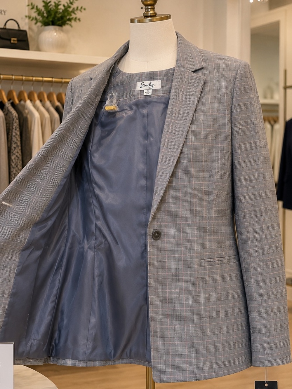 Emily Womens Gray Glen Plaid 2-Piece Pant Suit Size 16 Career Blazer Office Work - Picture 7 of 13